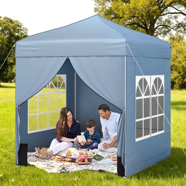 Costway Gazebo pieghevole da giardino struttura in acciaio al carbonio, Gazebo da esterno con pareti removibili altezza regolabile Grigio