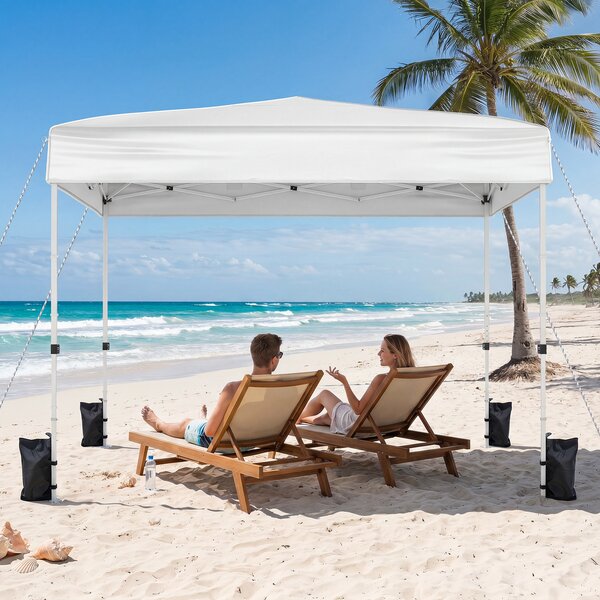 Costway 3x3m Gazebo da esterno in tessuto oxford con parete rimovibili finestre trasparenti porta, Tendone da giardino pieghevole Bianco
