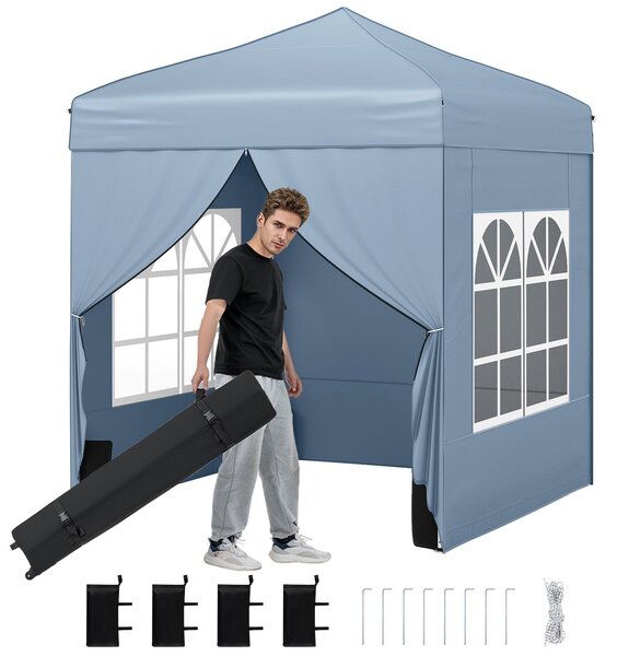 Costway Gazebo pieghevole da giardino struttura in acciaio al carbonio, Gazebo da esterno con pareti removibili altezza regolabile Grigio