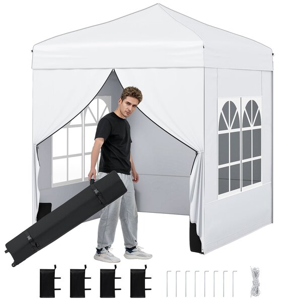Costway Gazebo pieghevole da giardino struttura in acciaio al carbonio, Gazebo da esterno con pareti removibili altezza regolabile Bianco
