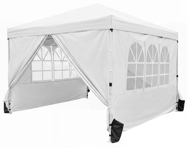 Costway 3x3m Gazebo da esterno in tessuto oxford con parete rimovibili finestre trasparenti porta, Tendone da giardino pieghevole Bianco