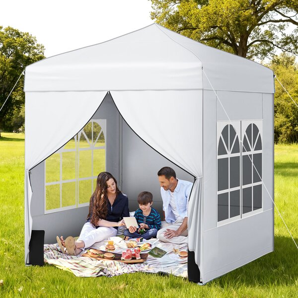 Costway Gazebo pieghevole da giardino struttura in acciaio al carbonio, Gazebo da esterno con pareti removibili altezza regolabile Bianco