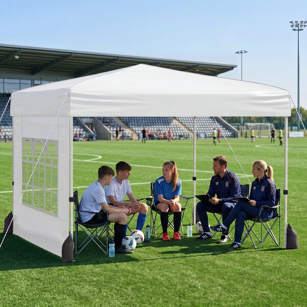 Costway 3x3m Gazebo da esterno in tessuto oxford con parete rimovibili finestre trasparenti porta, Tendone da giardino pieghevole Bianco