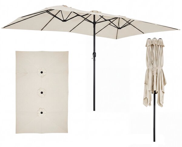 Costway Ombrellone da esterno con 12 costole palo in metallo parte superiore ventilata e manovella, Ombrellone rettangolare da giardino Beige