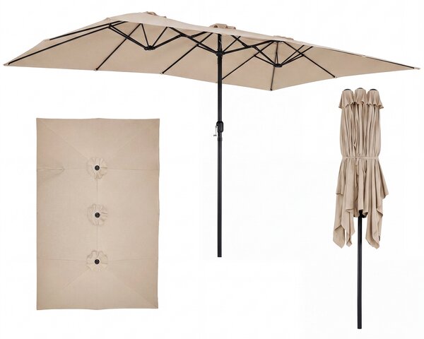 Costway Ombrellone da esterno con 12 costole palo in metallo parte superiore ventilata e manovella, Ombrellone rettangolare da giardino Marrone