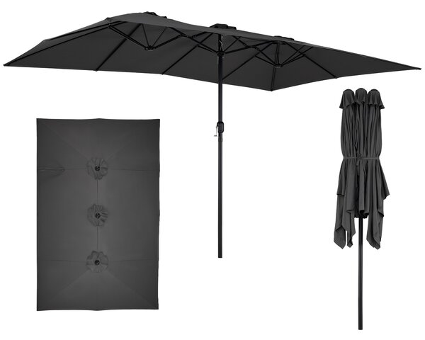 Costway Ombrellone da esterno con 12 costole palo in metallo parte superiore ventilata e manovella, Ombrellone rettangolare da giardino Grigio