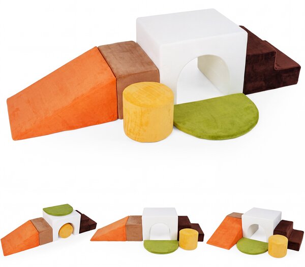 Costway Set di blocchi in schiuma per bambini 3+ anni con arrampicata scivolo e scala, Costruzini morbide a 6 pezzi Bianco