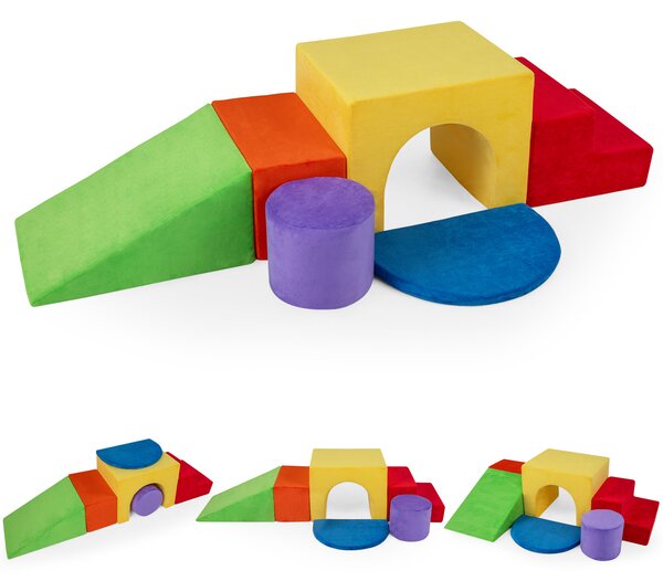 Costway Set di blocchi in schiuma per bambini 3+ anni con arrampicata scivolo e scala, Costruzini morbide a 6 pezzi Rosso