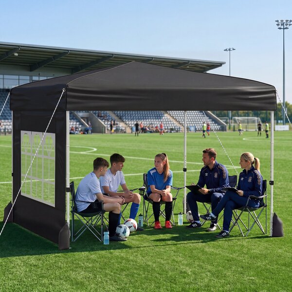 Costway 3x3m Gazebo da esterno in tessuto oxford con parete rimovibili finestre trasparenti porta, Tendone da giardino pieghevole Nero