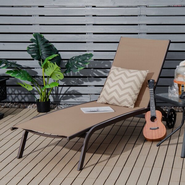 Costway 2*Chaise longue regolabile per piscina cortile giardino, Sedia a sdraio per cortile con ruote e tessuto ad asciugatura rapida Marrone