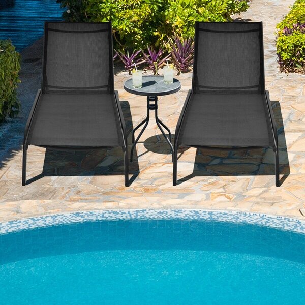 Costway 2*Chaise longue regolabile per cortile con ruote, Sedia a sdraio reclinabile in 6 posizioni da esterno Nero