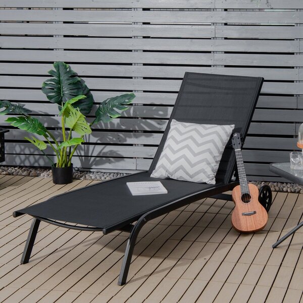 Costway 2*Chaise longue regolabile per cortile con ruote, Sedia a sdraio reclinabile in 6 posizioni da esterno Nero