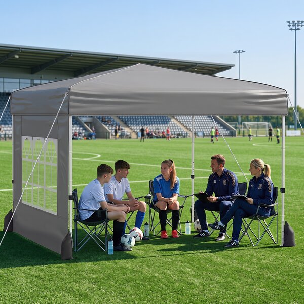 Costway 3x3m Gazebo da esterno in tessuto oxford con parete rimovibili finestre trasparenti porta, Tendone da giardino pieghevole Grigio