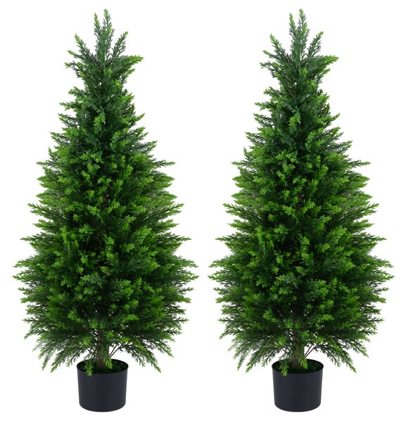 Costway Set di 2 alberi artificiali di cedro con cemento e fondo rinforzato, Albero artificiale in vaso resistenti al sole pianta topiaria finta 120cm