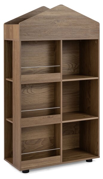 Costway Libreria per bambini a 4 livelli con vano superiore 3 grandi scomparti 3 ripiani per libri e 3 scomparti laterali, Scaffale portaoggetti Naturale