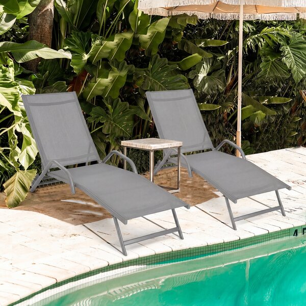 Costway Set di 2 chaise longue da esterno con sedile traspirante, Sedie a sdraio reclinabili in 5 posizioni Grigio