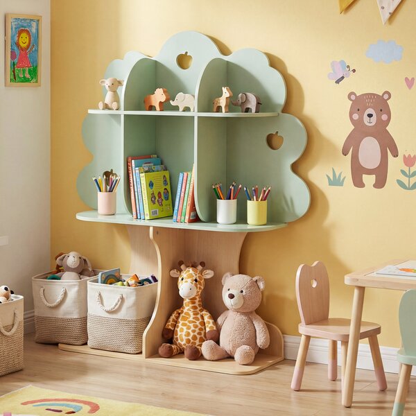 Costway Libreria per bambini a forma di albero con 8 scomparti aperti e 2 kit antiribaltamento, Scaffale per giocattoli contenitore salvaspazio