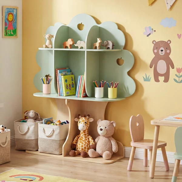 Costway Libreria per bambini a forma di albero con 8 scomparti aperti e 2 kit antiribaltamento, Scaffale per giocattoli contenitore salvaspazio
