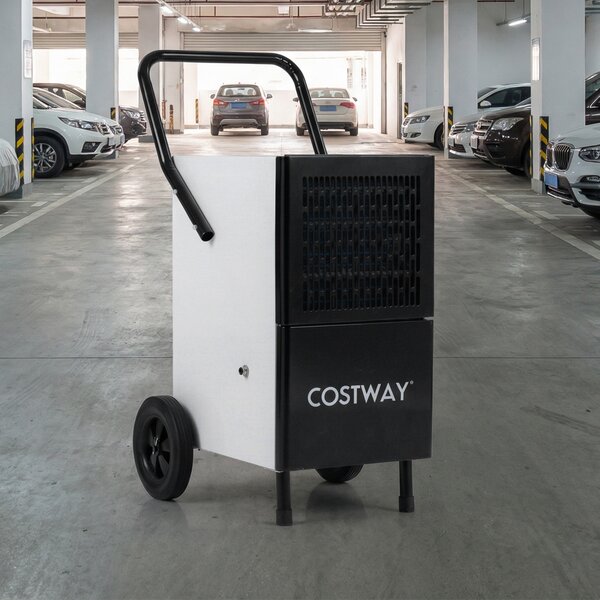 Costway Deumidificatore industriale 189 pinte con pompa integrata, Per spazi grandi fino a 70 m² portatile con ruote e maniglia