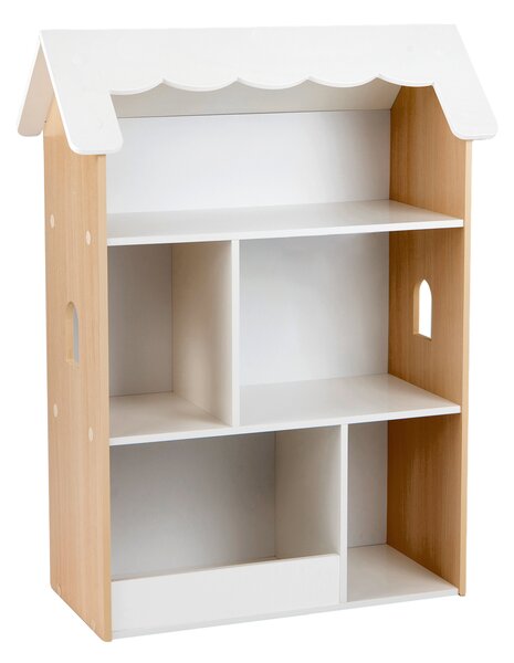 Costway Libreria per bambini a forma di casetta con 5 scomparti tetto e finestre, Scaffale per giocattoli in legno