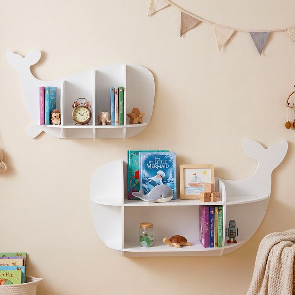Costway Set libreria per bambini a forma di balena con scomparti, Libreria da parete salvaspazio per cameretta soggiorno e sala giochi