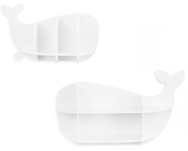 Costway Set libreria per bambini a forma di balena con scomparti, Libreria da parete salvaspazio per cameretta soggiorno e sala giochi