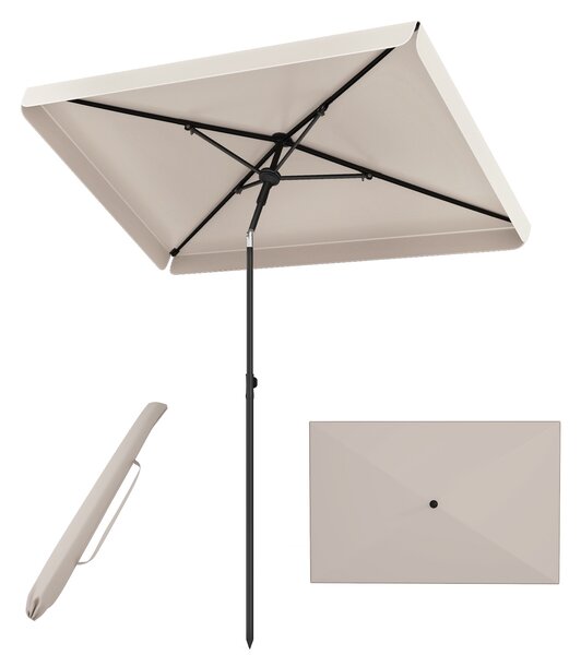 Costway Ombrellone da giardino con tetto inclinabile struttura in metallo e borsa portatile, Ombrellone rettangolare Beige