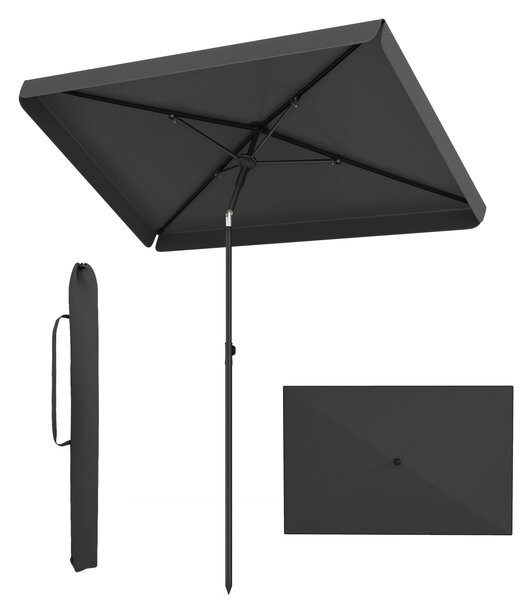 Costway Ombrellone da giardino con tetto inclinabile struttura in metallo e borsa portatile, Ombrellone rettangolare Grigio