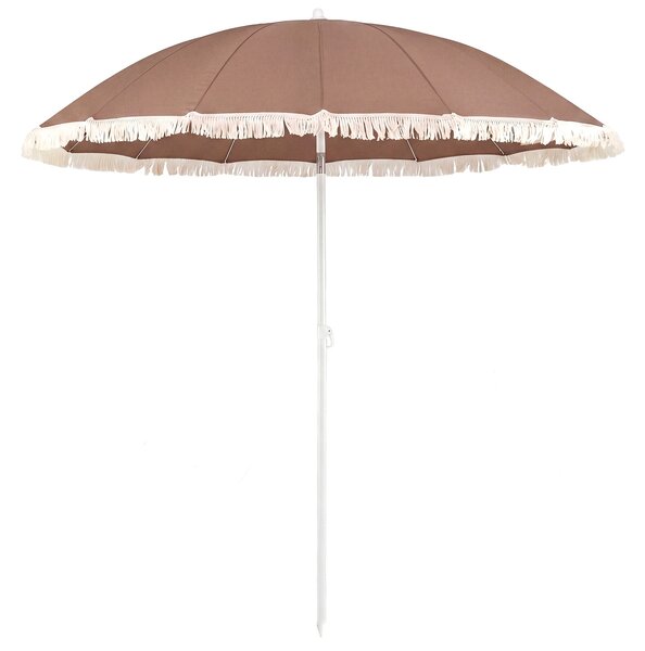 Costway Ombrellone da giardino con frange 16 stecche in metallo inclinazione di 30°, Ombrellone da spiaggia hawaii Marrone