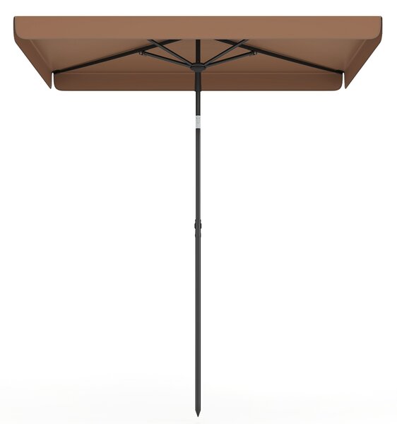 Costway Ombrellone da giardino con tetto inclinabile struttura in metallo e borsa portatile, Ombrellone rettangolare Marrone