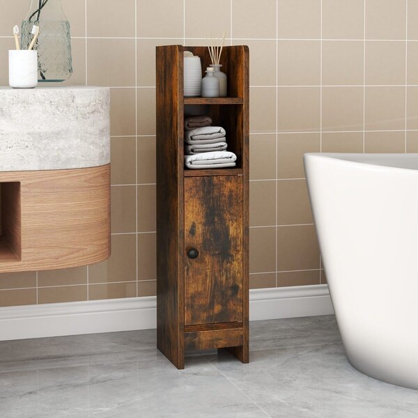Costway 2*Piccolo mobile da terra per angoli con porta e ripiani regolabili, Ripostiglio da bagno per porta carta igienica Marrone