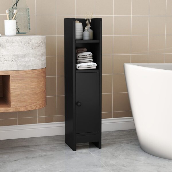 Costway 2*Piccolo mobile da terra per angoli con porta e ripiani regolabili, Ripostiglio da bagno per porta carta igienica Nero