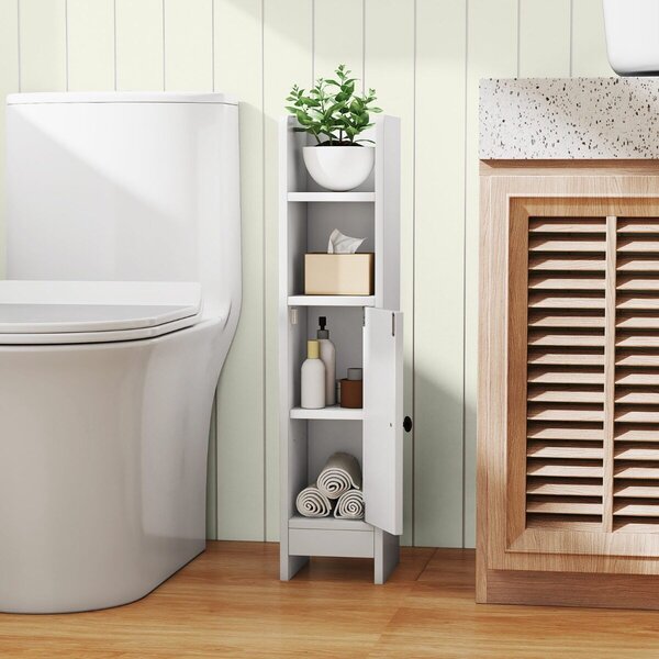 Costway 2*Piccolo mobile da terra per angoli con porta e ripiani regolabili, Ripostiglio da bagno per porta carta igienica Bianco