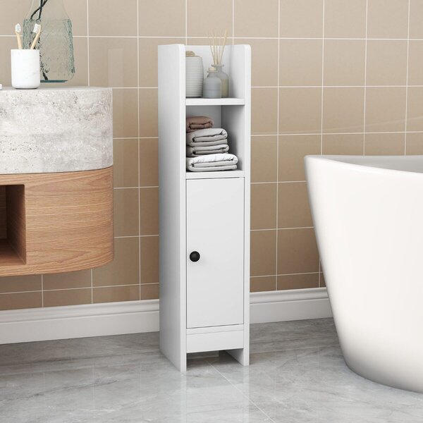 Costway 2*Piccolo mobile da terra per angoli con porta e ripiani regolabili, Ripostiglio da bagno per porta carta igienica Bianco