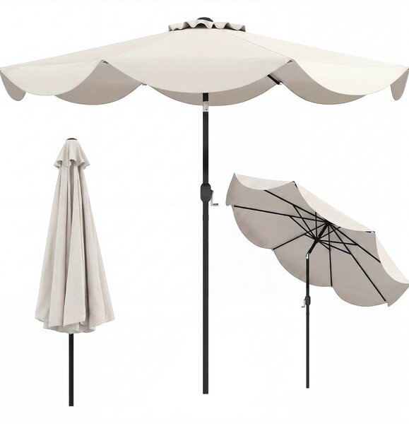 Costway Ombrellone da giardino con 8 costole palo in metallo parte superiore ventilata e manovella, Ombrellone da esterno inclinabile 30° Beige