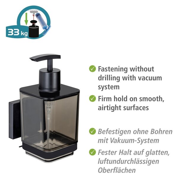 Dispenser di sapone in plastica autoportante nero 340 ml Quadro - Wenko