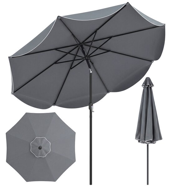 Costway Ombrellone da giardino con 8 costole palo in metallo parte superiore ventilata e manovella, Ombrellone da esterno inclinabile 30° Grigio