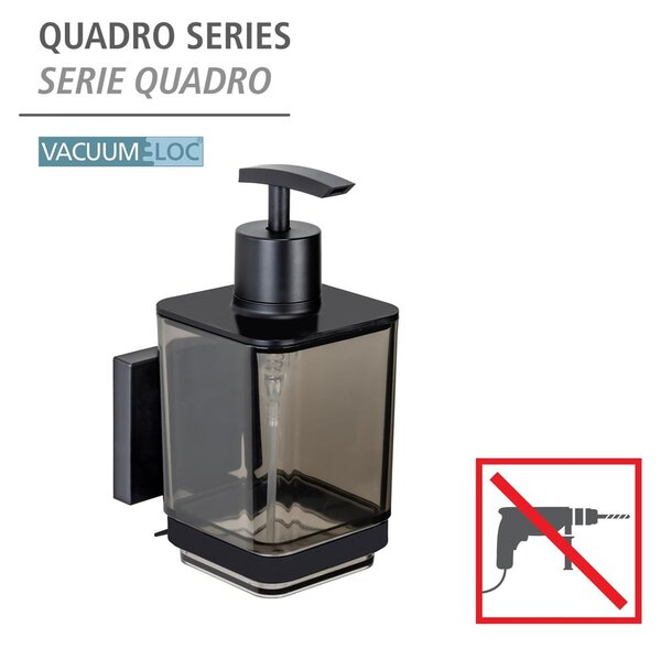 Dispenser di sapone in plastica autoportante nero 340 ml Quadro - Wenko