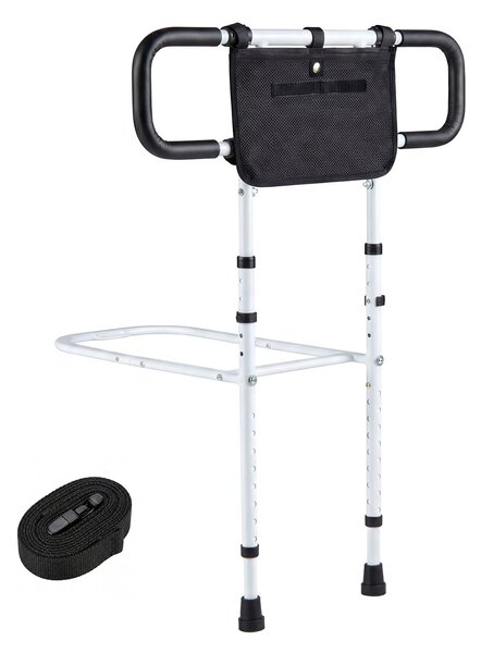 Costway Sponda letto pieghevole per anziani e supporto per wc con braccioli imbottiti, Sponda di sicurezza e corrimano di sicurezza per wc