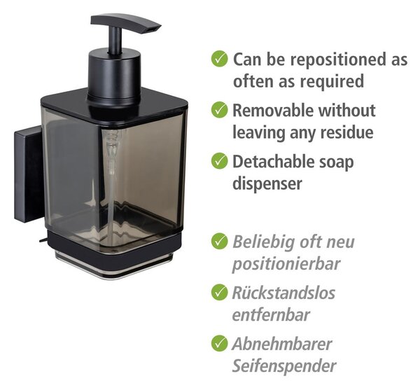 Dispenser di sapone in plastica autoportante nero 340 ml Quadro - Wenko