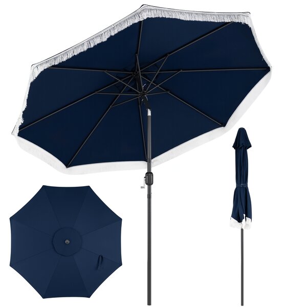 Costway Ombrellone da giardino con 8 costole palo in metallo manovella e parte superiore ventilata, Ombrellone da esterno inclinabile 30° Blu