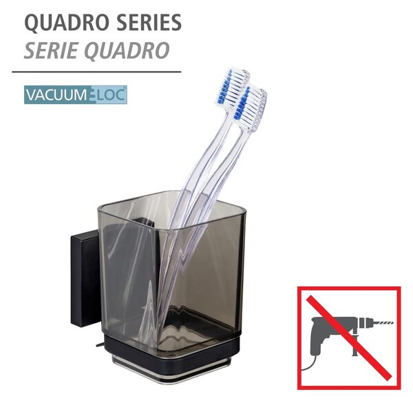 Bicchiere di plastica nero autoportante per spazzolini da denti Quadro - Wenko