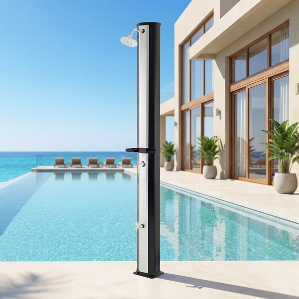 Costway Doccia solare da esterno 60 l con tappetino WPC per doccia grande, Doccia da giardino con tappetino da bagno impermeabile