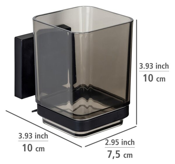 Bicchiere di plastica nero autoportante per spazzolini da denti Quadro - Wenko