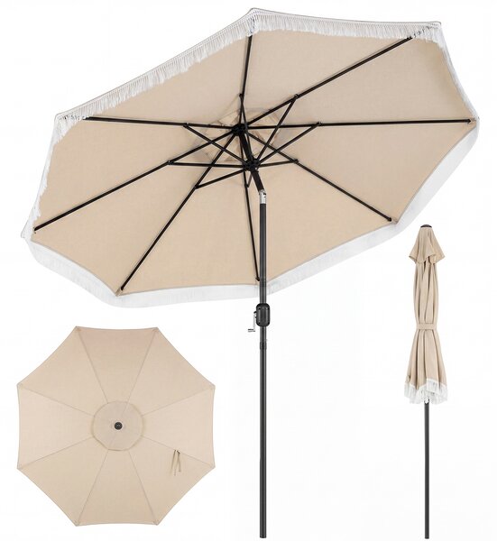 Costway Ombrellone da giardino con 8 costole palo in metallo manovella e parte superiore ventilata, Ombrellone da esterno inclinabile 30° Beige