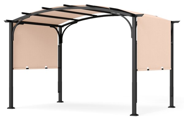 Costway Gazebo da giardino con tetto arcuato tettuccio scorrevole struttura metallica e 8 picchetti, Gazebo da esterno Beige