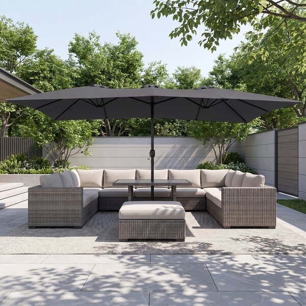 Costway Ombrellone da esterno con base ombrellone da giardino, Ombrellone rettangolare da giardino con base pesante in metallo Grigio