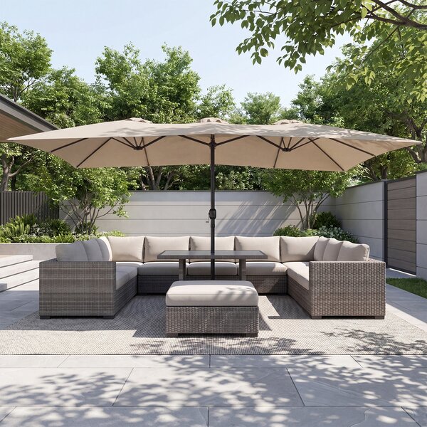 Costway Ombrellone da esterno con base ombrellone da giardino, Ombrellone rettangolare da giardino con base pesante in metallo Marrone