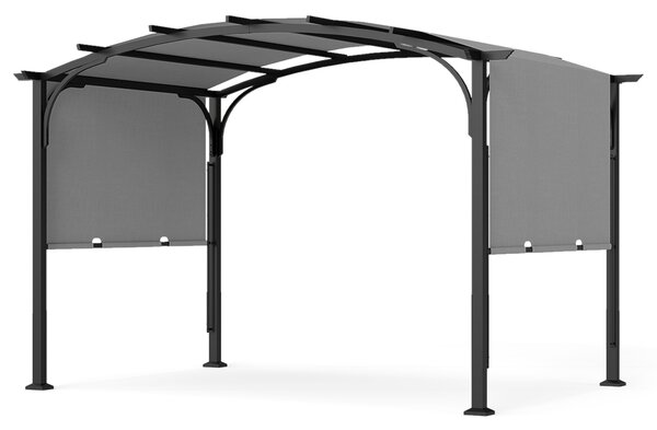 Costway Gazebo da giardino con tetto arcuato tettuccio scorrevole struttura metallica e 8 picchetti, Gazebo da esterno Grigio