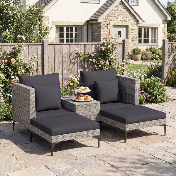 Costway Salotto da giardino esterno 5 pezzi con 2 poltrone 2 poggiapiedi e 1 tavolino, Set di mobili da giardino in rattan Grigio